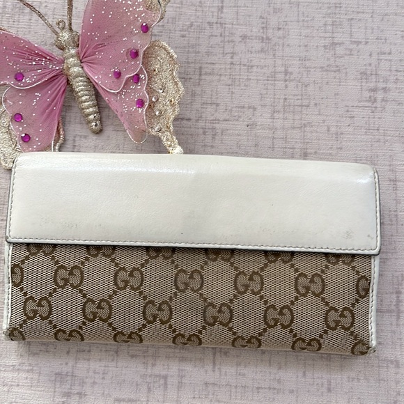Gucci Monogram Canvas Long Heart ❤️ Wallet with Beige Color Leather - Picture 3 of 9